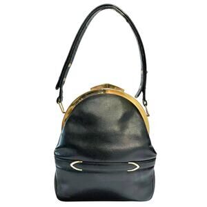 Vintage Block Navy Blue Faux Leather Convertible Frame Handbag Shoulder Bag